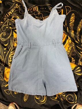 Lush Light Blue Denim Girls' Romper One-Piece